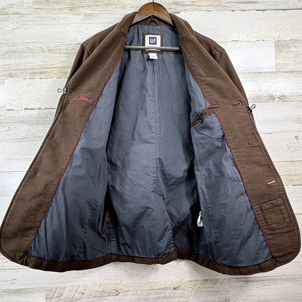Gap Vintage Y2K Blazer Jacket Mens Medium Brown Cotton 3-Button Casual Normcore